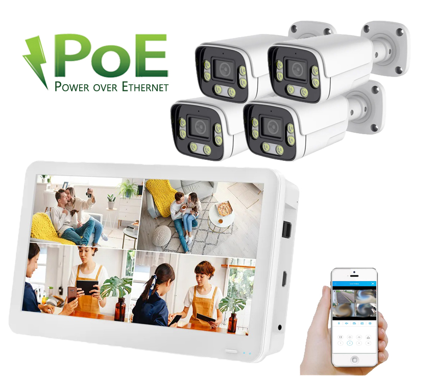 PoE IP 4 kamerov set XM-404D 8MPx s LDC 12", CZ menu