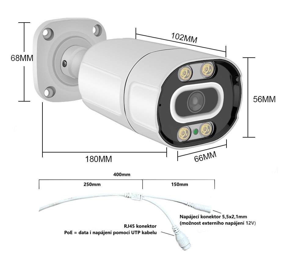 IP kamera  nabdne zznam v 4MPx rozlien s blm LED psvitem