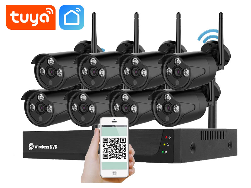 Bezdrtov 8 kamerov set WiFi TUYA WTU8-133A-Black, 2MPx, CZ menu