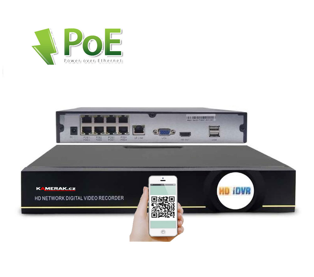 PoE NVR-7308 8CH 1080p rekordr pro 8 IP kamery