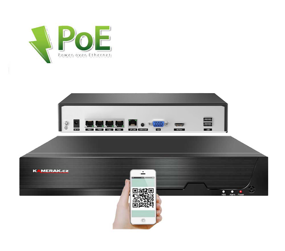 Rekordr pro 4 IP kamery s vestavnm PoE napjenm