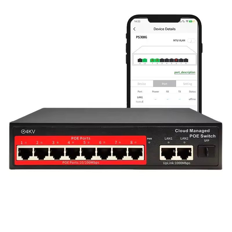 Cloudov Spravovan 8portov 100Mbps PoE Switch s 2xGigabit Uplinky a L2 funkcemi
