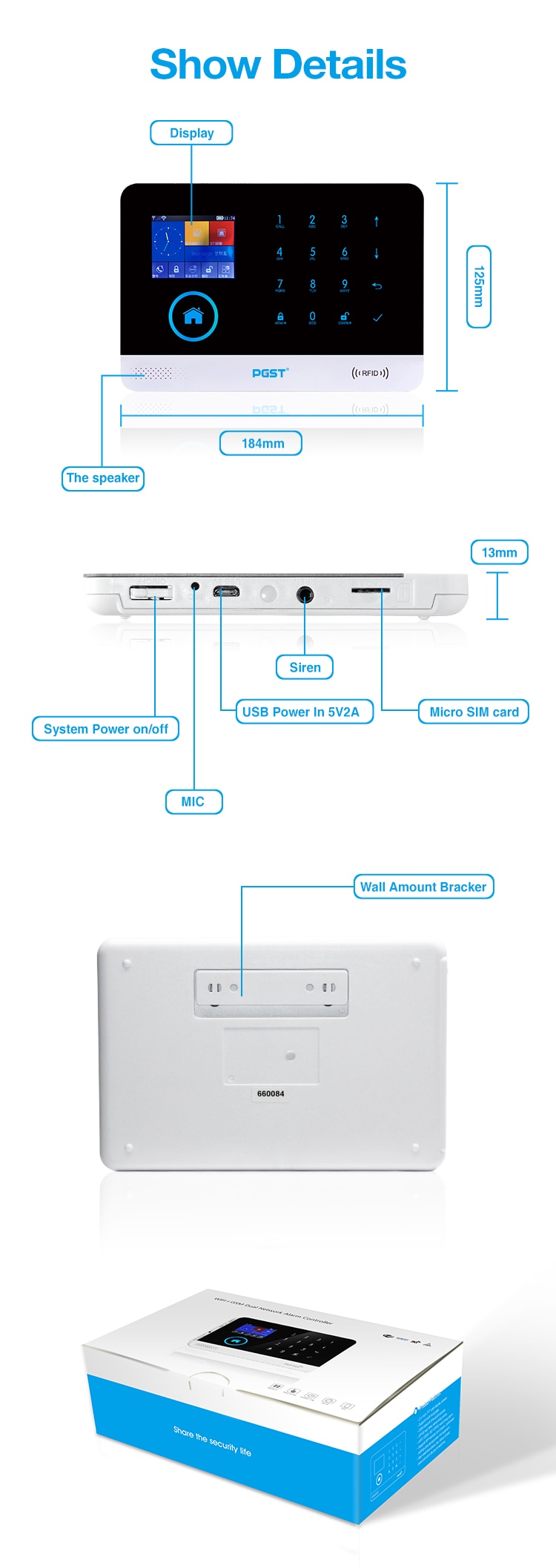Wi-Fi/GSM alarm systm TUYA PST-WG103T white pro Android,iOS