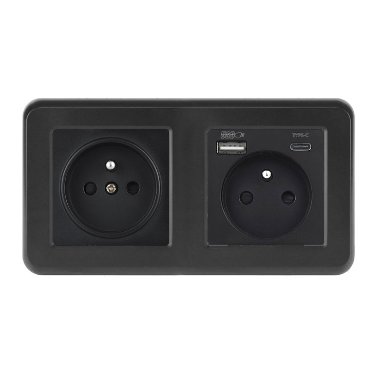 UNIC Elektrick zsuvka 2x230V+USB+USB C 5V/2,1A (rychl nabjen) plast ern v rmeku 153mm