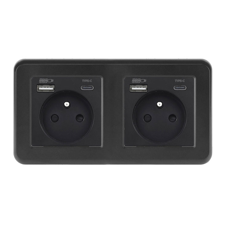 UNIC Elektrick zsuvka 2x (230V+USB+USB C 5V/2,1A) rychl nabjen, plast ern v rmeku 153mm