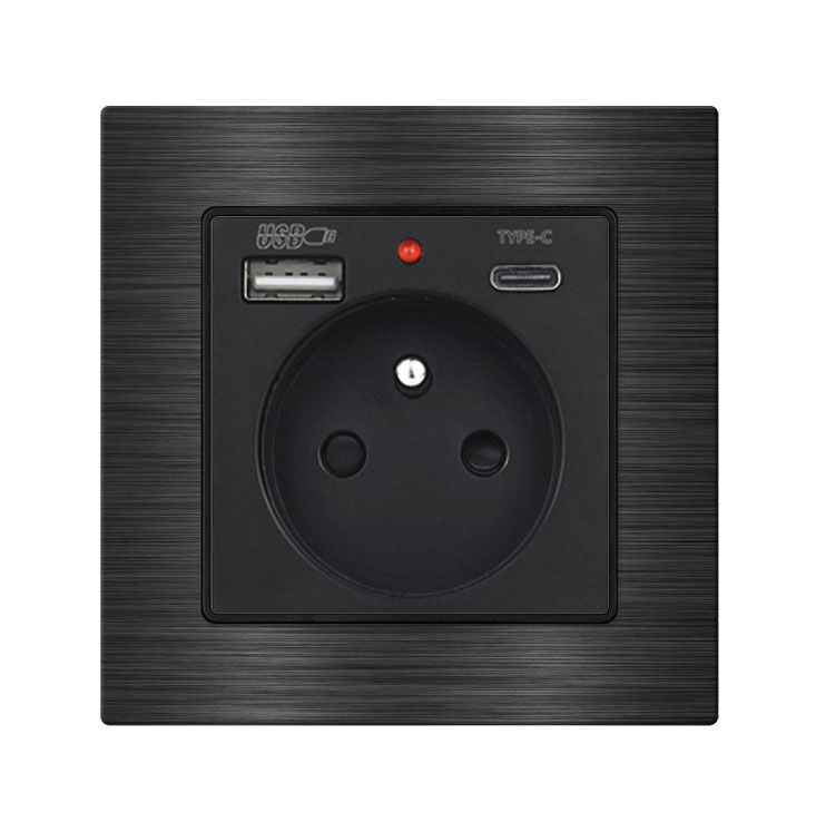 UNIC Elektrick zsuvka 230V+USB+USB C 5V/2,1A  ern v rmeku 82mm, slitina hlinku