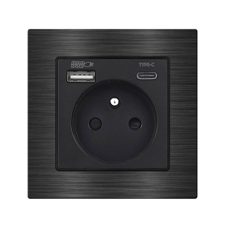 UNIC Elektrick zsuvka 230V+USB+USB C 5V Rychl nabjen, v rmeku 82mm, slitina hlinku ern