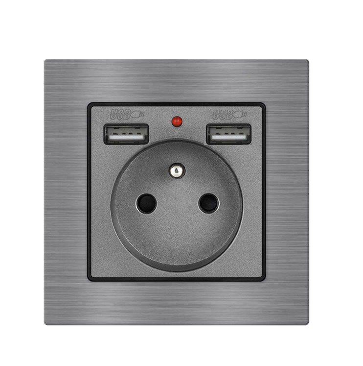 UNIC Elektrick zsuvka 230V+2*USB 5V/2.1A ed, v rmeku 82mm, slitina hlinku