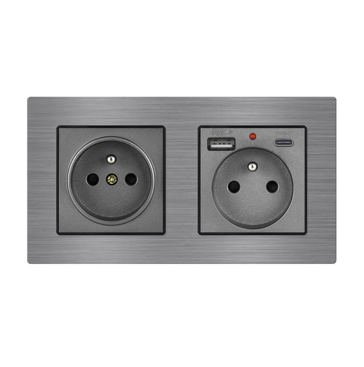 UNIC Elektrick zsuvka 2x230V+USB+USB C 5V/2,1A v rmeku 153mm, slitina hlinku ed