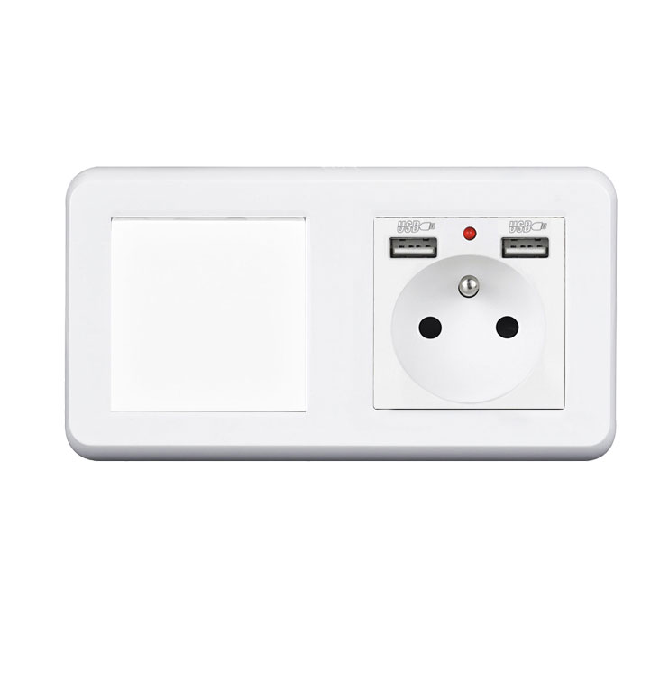 UNIC Elektrick zsuvka (230V+2xUSB 5V/2,1A) + vypna jednoplov .1 v rmeku 153mm, plast bl