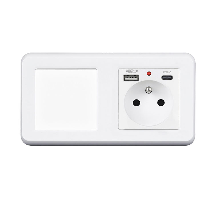 UNIC Elektrick zsuvka (230V+USB+USBc 5V) + vypna jednoplov .1 v rmeku 153mm, plast bl