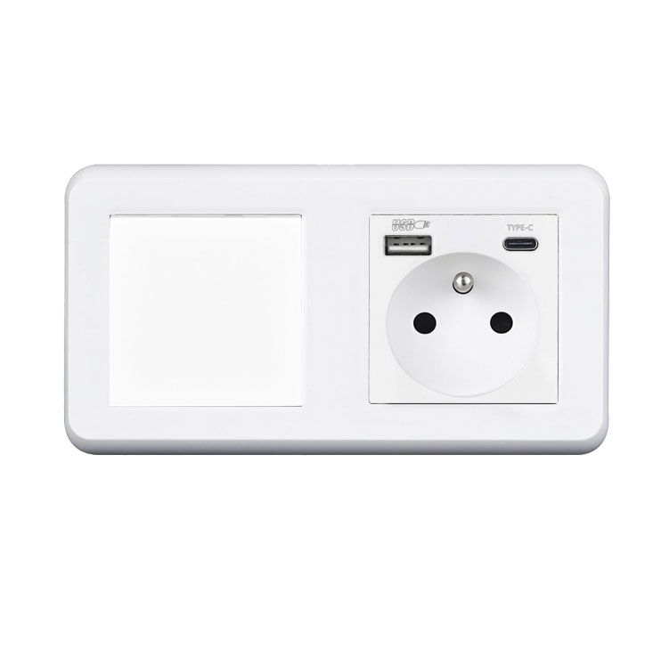 UNIC Elektrick zsuvka (230V+USB+USBc 5V Rychl nabjen) + vypna jednoplov .1 v rmeku 153mm, plast bl