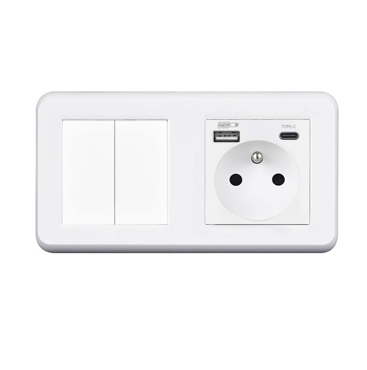 UNIC Elektrick zsuvka (230V+USB+USBc 5V Rychl nabjen) + dvojvypna lustrov sriov .5 v rmeku 153mm, plast bl