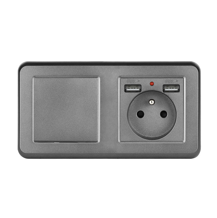 UNIC Elektrick zsuvka (230V+2xUSB 5V/2,1A) + vypna jednoplov .1 v rmeku 153mm, plast ed