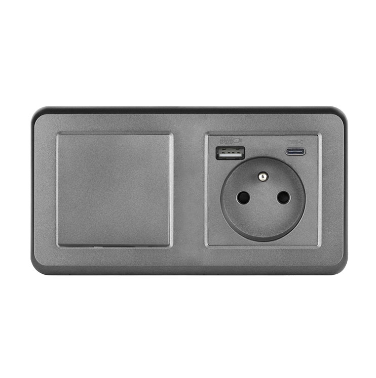 UNIC Elektrick zsuvka (230V+USB+USBc 5V Rychl nabjen) + vypna jednoplov .1 v rmeku 153mm, plast ed
