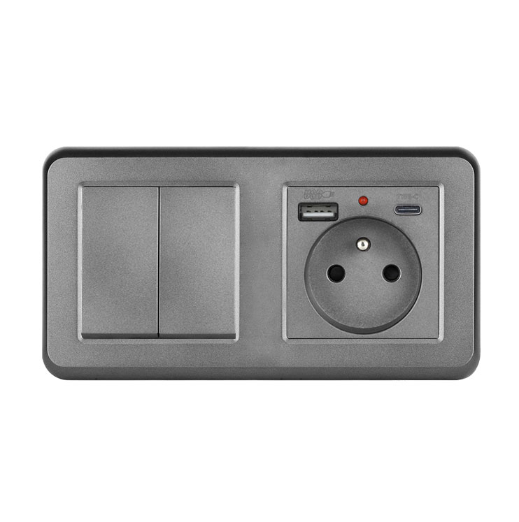 UNIC Elektrick zsuvka (230V+USB+USBc 5V) + dvojvypna lustrov sriov .5 v rmeku 153mm, plast ed