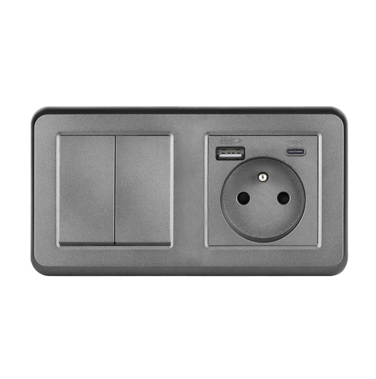 UNIC Elektrick zsuvka (230V+USB+USBc 5V Rychl nabjen) + dvojvypna lustrov sriov .5 v rmeku 153mm, plast ed