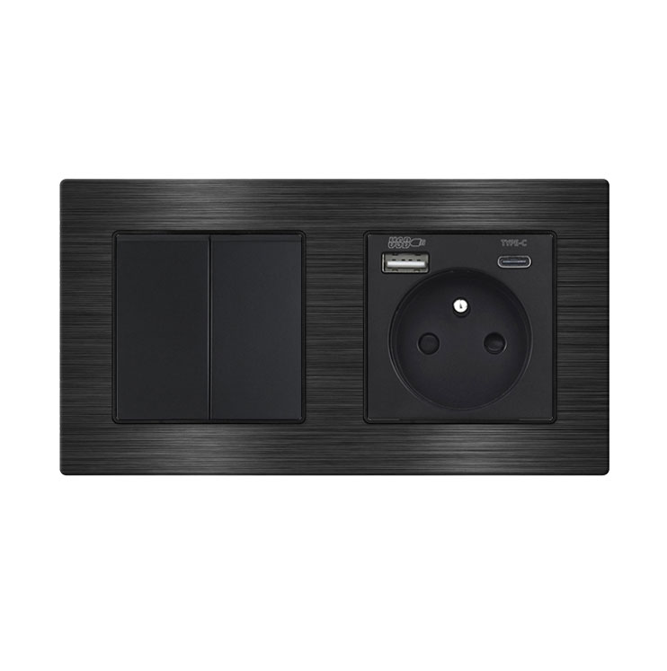UNIC Elektrick zsuvka (230V+USB+USBc 5V Rychl nabjen) + vypna jednoplov .1 v rmeku 153mm, slitina hlinku ern