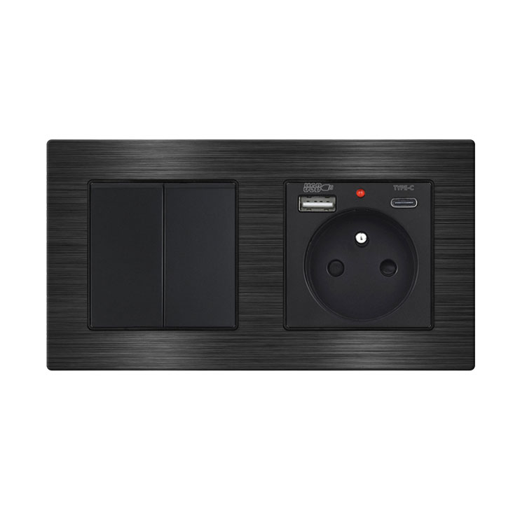 UNIC Elektrick zsuvka (230V+USB+USBc 5V) + dvojvypna lustrov sriov .5 v rmeku 153mm, slitina hlinku ern
