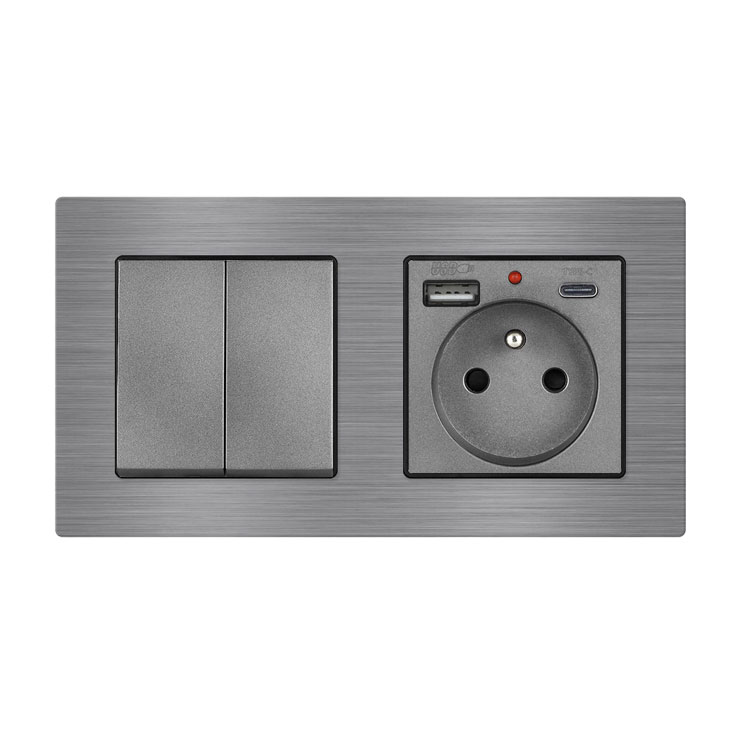 UNIC Elektrick zsuvka (230V+USB+USBc 5V) + dvojvypna lustrov sriov .5 v rmeku 153mm, slitina hlinku ed