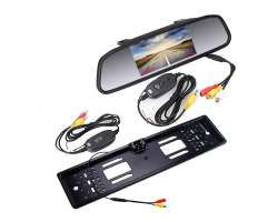 Parkovac set LCD 4,3" ve zptnm zrctku + kamera v podloce pro SPZ s LED psvitem - 1356 K