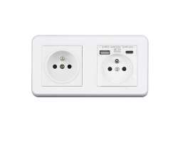 UNIC Elektrick zsuvka 2x230V+USB+USB C 5V/2,1A (rychl nabjen) plast bl v rmeku 153mm - 395 K