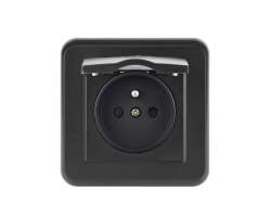UNIC Elektrick zsuvka 230V s krytem v rmeku 82mm, ern plast - 111 K