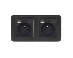 UNIC Elektrick zsuvka 2x (230V+USB+USB C 5V/2,1A) plast ern v rmeku 153mm - 515 K