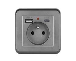 UNIC Elektrick zsuvka 230V+USB+USB C 5V/2,1A vetn rmeku, plast ed - 214 K
