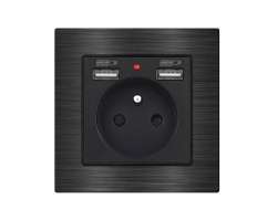 UNIC Elektrick zsuvka 230V+2*USB 5V/2.1A ern, v rmeku 82mm, slitina hlinku - 276 K