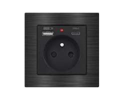 UNIC Elektrick zsuvka 230V+USB+USB C 5V/2,1A  ern v rmeku 82mm, slitina hlinku - 316 K