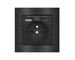 UNIC Elektrick zsuvka 230V+USB+USB C 5V Rychl nabjen, v rmeku 82mm, slitina hlinku ern - 347 K