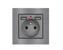 UNIC Elektrick zsuvka 230V+2*USB 5V/2.1A ed, v rmeku 82mm, slitina hlinku - 252 K
