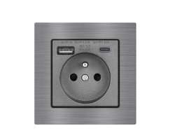 UNIC Elektrick zsuvka 230V+USB+USB C 5V Rychl nabjen, v rmeku 82mm, slitina hlinku ed - 347 K