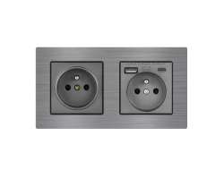 UNIC Elektrick zsuvka 2x230V+USB+USB C 5V/2,1A (rychl nabjen) v rmeku 153mm, slitina hlinku ed - 414 K