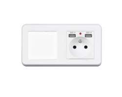 UNIC Elektrick zsuvka (230V+2xUSB 5V/2,1A) + vypna jednoplov .1 v rmeku 153mm, plast bl - 325 K