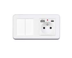 UNIC Elektrick zsuvka (230V+USB+USBc 5V) + dvojvypna lustrov sriov .5 v rmeku 153mm, plast bl - 336 K