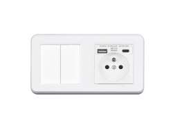 UNIC Elektrick zsuvka (230V+USB+USBc 5V Rychl nabjen) + dvojvypna lustrov sriov .5 v rmeku 153mm, plast bl - 397 K