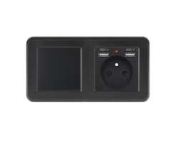 UNIC Elektrick zsuvka (230V+2xUSB 5V/2,1A) + vypna jednoplov .1 v rmeku 153mm, plast ern - 325 K