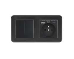 UNIC Elektrick zsuvka (230V+USB+USBc 5V Rychl nabjen) + dvojvypna lustrov sriov .5 v rmeku 153mm, plast ern - 378 K