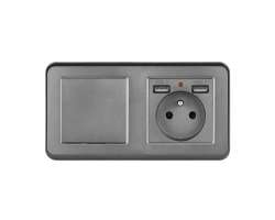 UNIC Elektrick zsuvka (230V+2xUSB 5V/2,1A) + vypna jednoplov .1, v rmeku 153mm, plast ed - 292 K