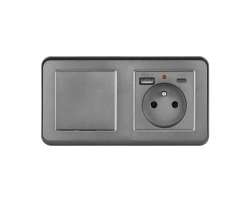 UNIC Elektrick zsuvka (230V+USB+USBc 5V) + vypna jednoplov .1 v rmeku 153mm, plast ed - 307 K