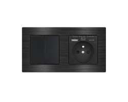 UNIC Elektrick zsuvka (230V+USB+USBc 5V Rychl nabjen) + vypna jednoplov .1 v rmeku 153mm, slitina hlinku ern - 446 K