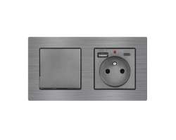 UNIC Elektrick zsuvka (230V+USB+USBc 5V) + vypna jednoplov .1 v rmeku 153mm, slitina hlinku ed - 354 K
