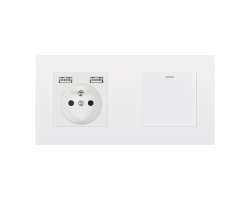 SRAN Elektrick zsuvka 230V+USB+USB 5V/2,1A + vypna schodiov/kov v rmeku 172mm, plast bl - 201 K