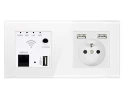 SRAN Zsuvka 2xUSB 5V/2,1A + modul zsuvka 230V + 2 x USB  5V/2,1A v rmeku, sklo bl  - 730 K
