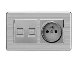 SRAN Elektrick� z�suvka 230V+modul 2xRJ45 v r�me�ku nerez ocel - 130 K�