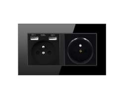 SRAN Elektrick zsuvka 2x230V+2xUSB 5V/2.1A v rmeku 147mm , ern sklo - 264 K