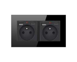 SRAN Elektrick zsuvka 2* 230V+USB+USB C 5V/2,1A v rmeku 147mm, ern sklo - 433 K