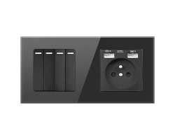 SRAN Elektrick zsuvka 230V+2*USB + 4vypna v rmeku, sklo ern - 250 K